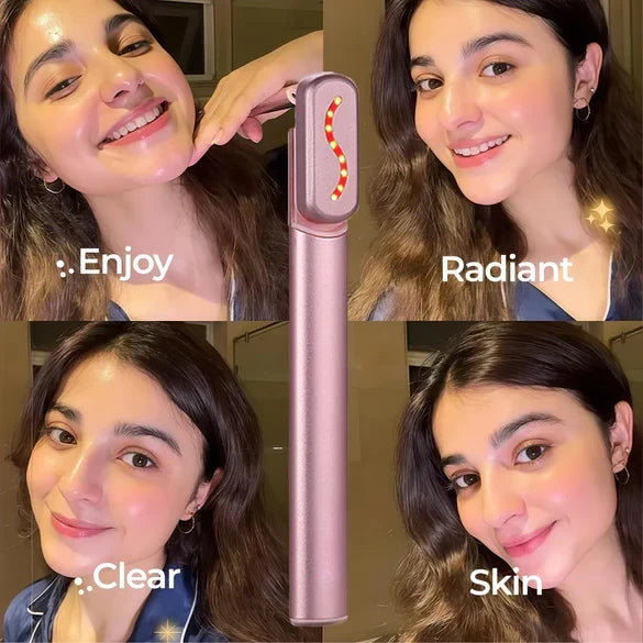 Skincare wand shown in pink, silver, and lavender color options