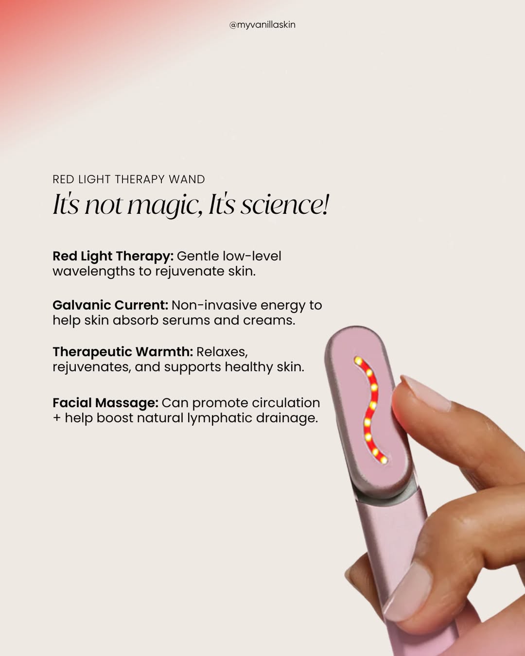 Skincare wand demonstrated in daily skincare routine